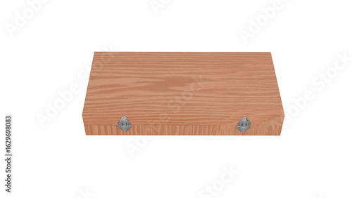 Schilderij op canvas 3D Render a wooden box with a metal latch on it