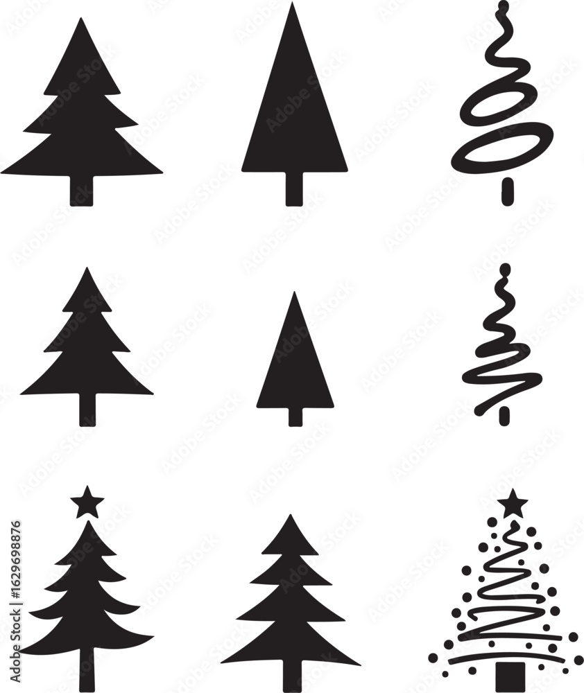 Obraz premium Festive Christmas tree icons for holiday celebrations and winter designs