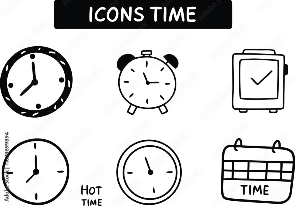 Fototapeta premium Doodle icons representing time and clocks