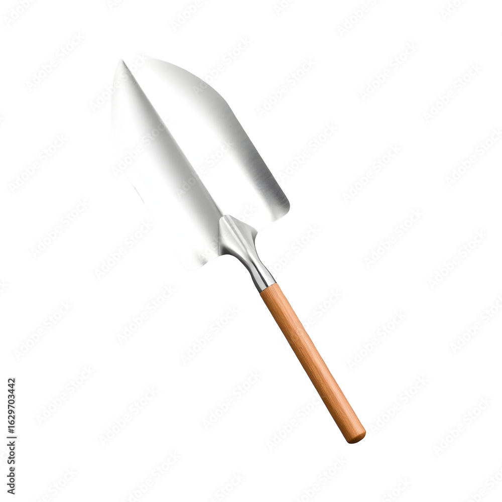 Fototapeta premium Shiny Metal Garden Trowel with Wooden Handle on Transparent Background
