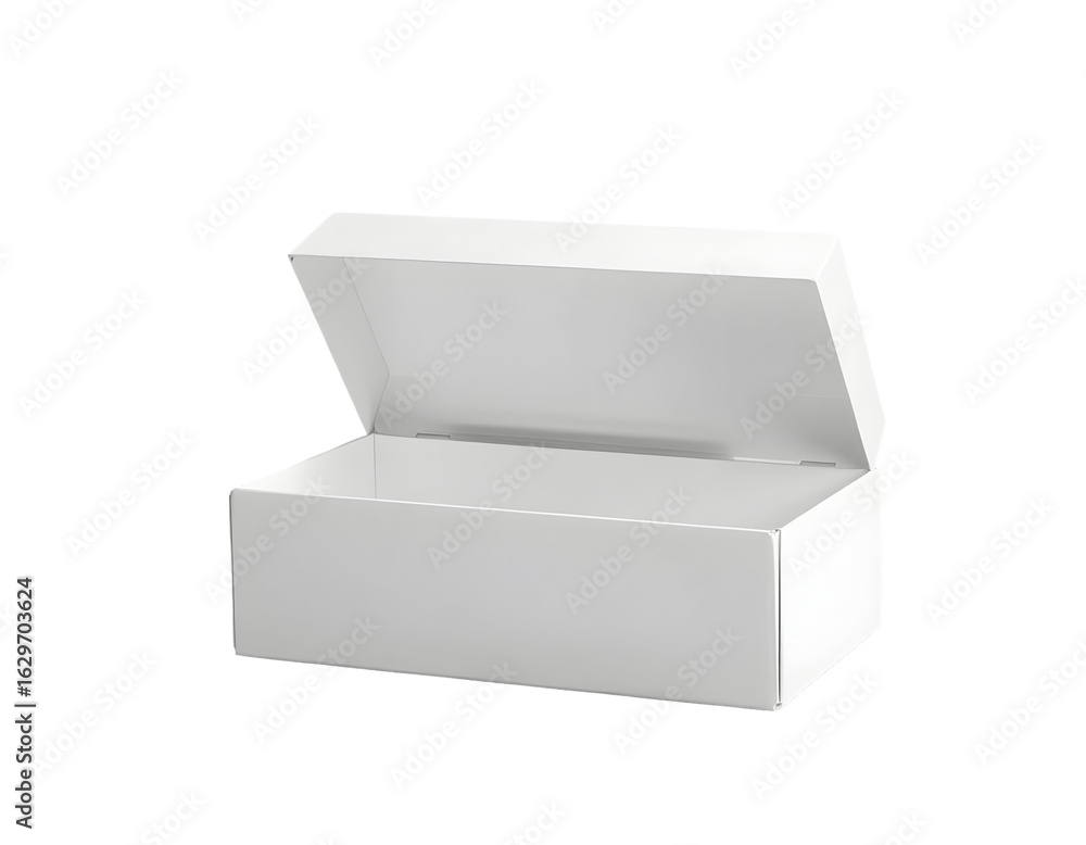 White rectangular box with open lid isolated on a transparent background White rectangular box with open lid isolated on a transparent background
