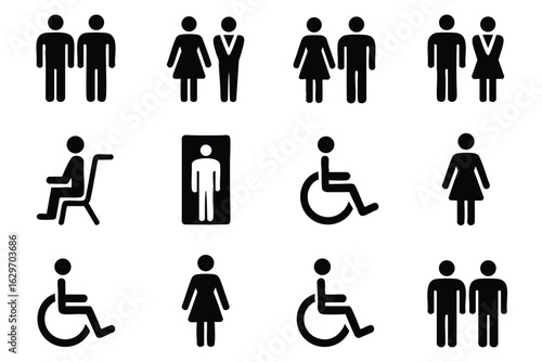 Restroom Icon Set Diverse Gender and Accessibility Symbols
