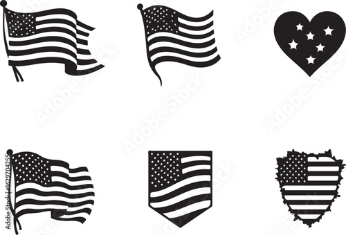 Patriotic American flag icons celebrate freedom and national pride