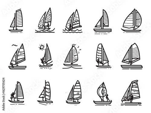 Windsurfing Line Art Adventure Awaits Across Open Seas