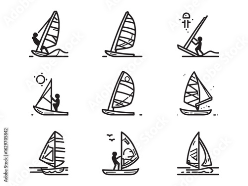 Windsurfing Line Art Grace And Speed In Motion