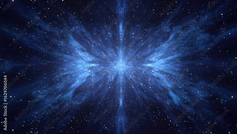 Fototapeta premium Cosmic explosion radiating blue nebula in dark space