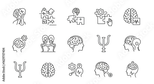 Vector illustration of collection of psychology and brain icons