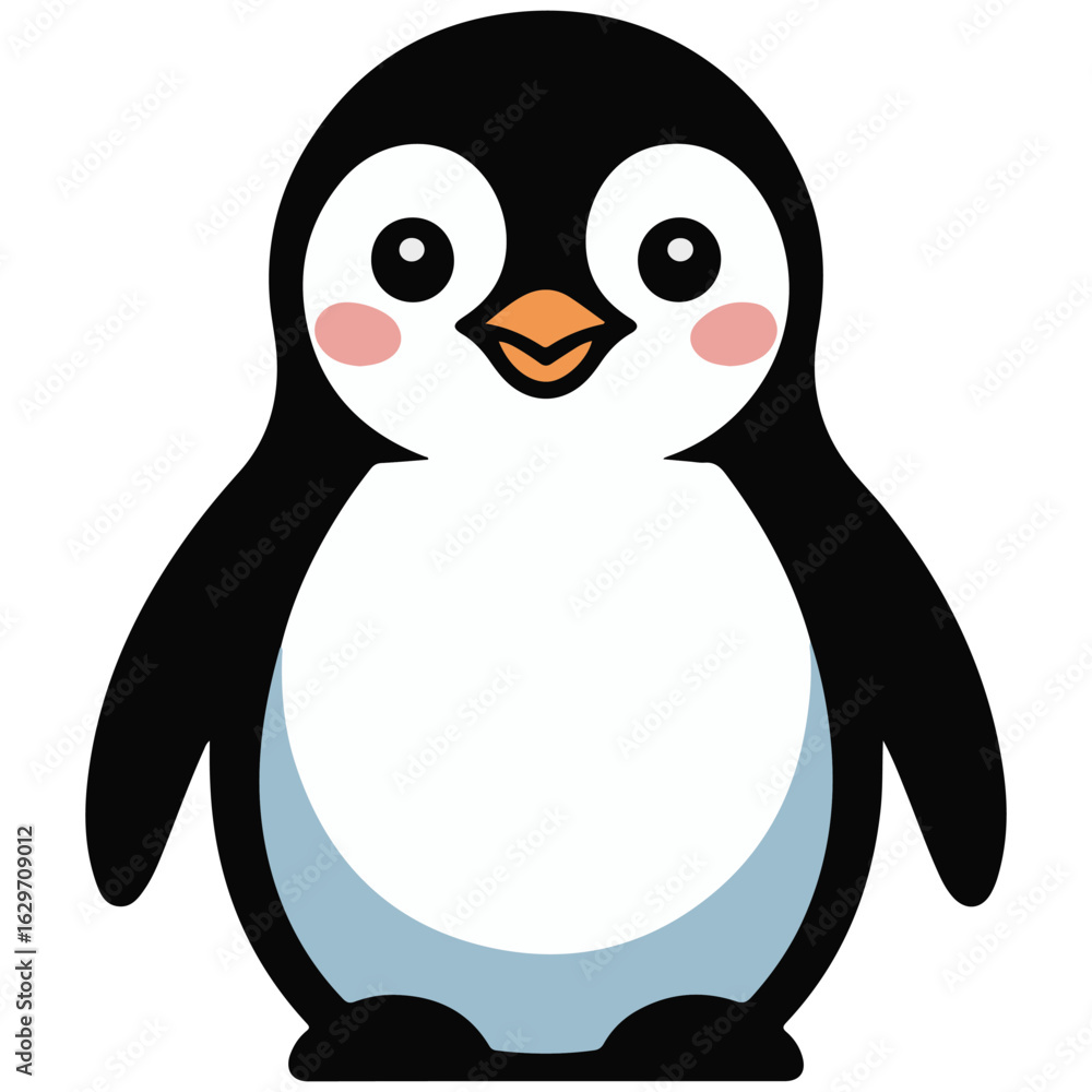 Naklejka premium Adorable cartoon penguin with rosy cheeks and big eyes standing upright and looking forward perfect for children s themes