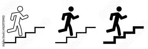 Stairs Up icon set. Man on the stairs icon. Man climbing stairs icon