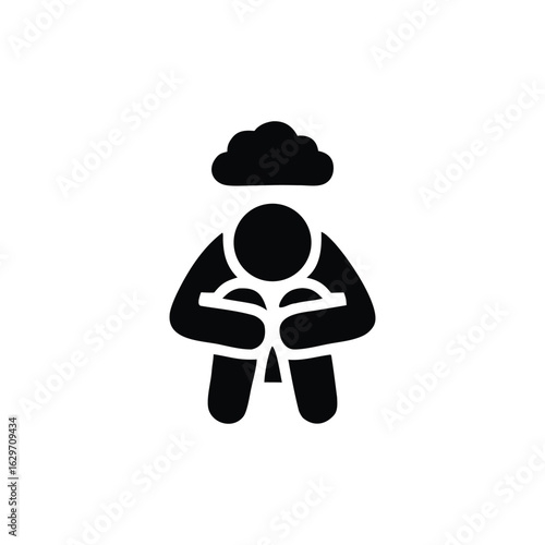 Depression Icon Showing a Person Hunching Underneath a Dark Cloud Which Represents a Sad and Hopeless Emotion