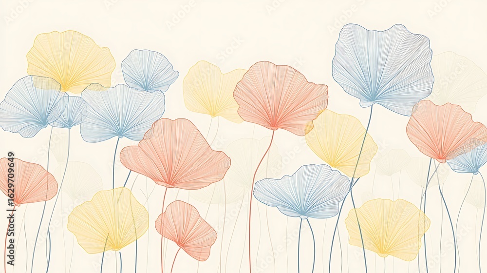 Obraz premium Delicate floral art display nature scene digital illustration soft colors minimalist style