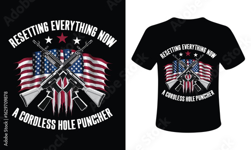Patriotic american flag and gun graphic design for t shirt isolated on white background