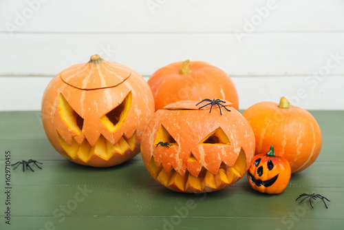 Carved Halloween pumpkins a...
