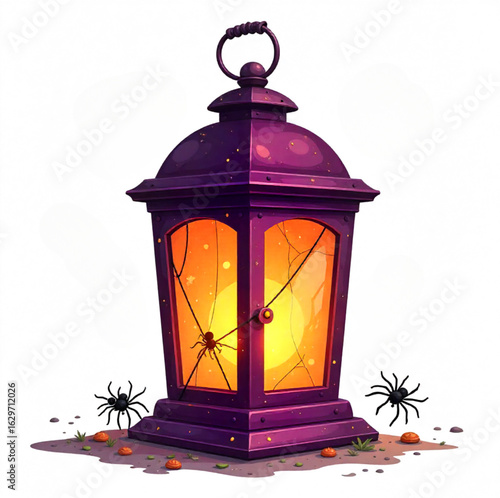 Halloween lantern with spiders, bones around