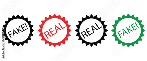 "Real and Fake Rubber Stamp Icon Set  Grunge Style Truth and Lie Concept Badges