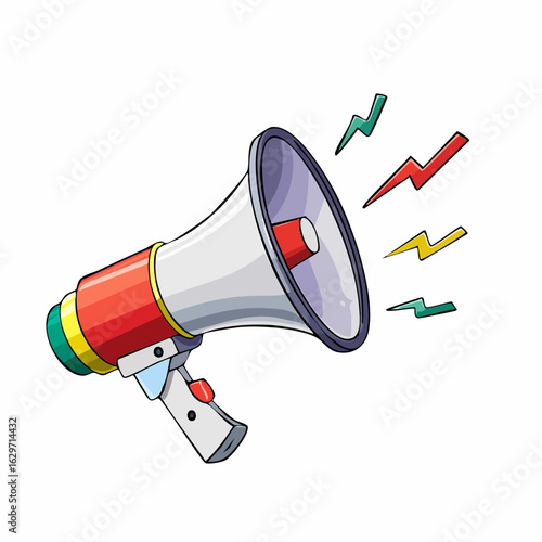 Megaphone Announcement: A vibrant illustration of a classic megaphone, its flared horn pointed outward with a burst of colorful energy, symbolizing the power of voice and amplification.