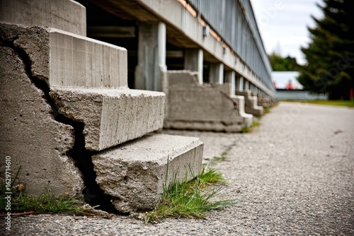 Damaged concrete steps under a walkway