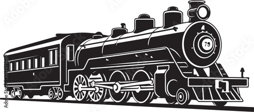 Classic steam locomotive and passenger cars silhouette