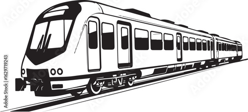 Modern passenger train on tracks silhouette