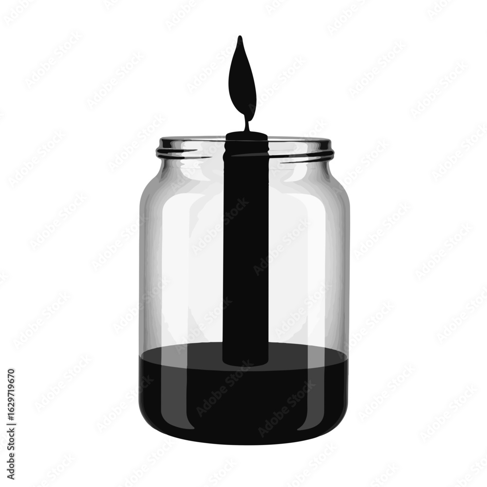 Obraz premium Silhouette of candle in glass jar on white background, minimal decor