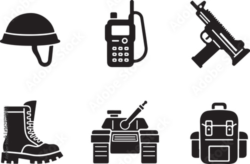 Military icons bundle gear for combat and survival scenarios