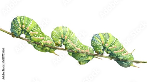 Set watercolor of caterpillar insect animal isolated on a white background illustration.
