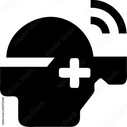 "Smart contact lens silhouette with medical overlay symbols"