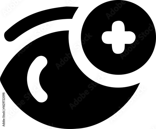"Smart contact lens silhouette with medical overlay symbols"
