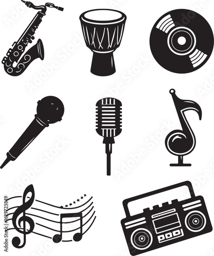 Retro music icons capture vibrant sound and party atmosphere