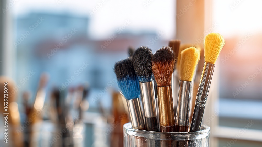 Fototapeta premium Artistic paintbrushes in a glass holder