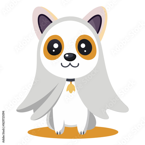 Welsh Corgi dog dressed up as a ghost. Halloween cartoon vector illustration