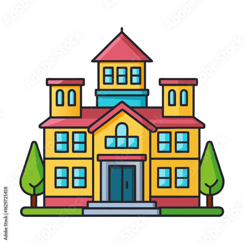 School building vector for coloring book doodle hand drawn icon. Outline drawing school building line clipart symbo
