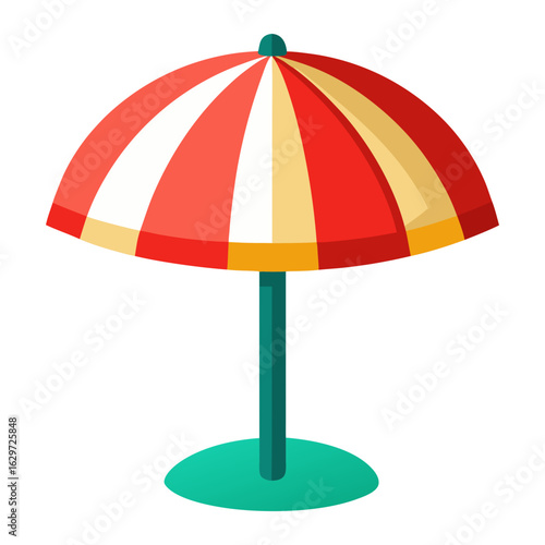 Striped Beach Umbrella, Summer Vacation, Holiday Icon Illustration