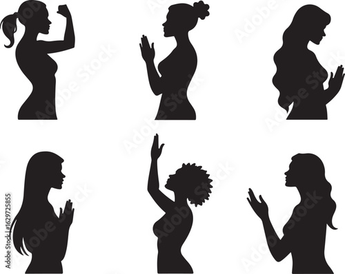 Diverse women silhouettes showing strength, prayer, and aspiration