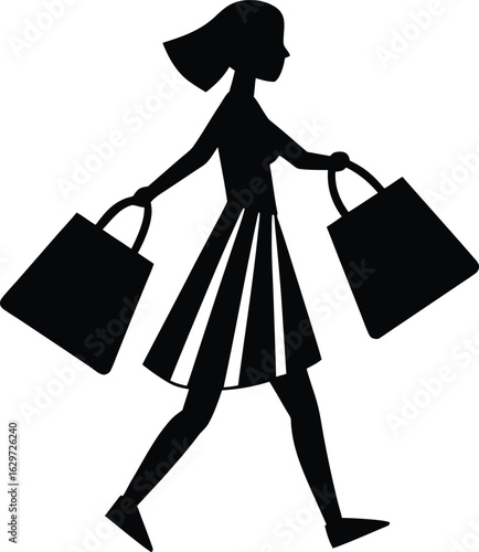 Woman with shopping bags silhouette isolated on transparent background