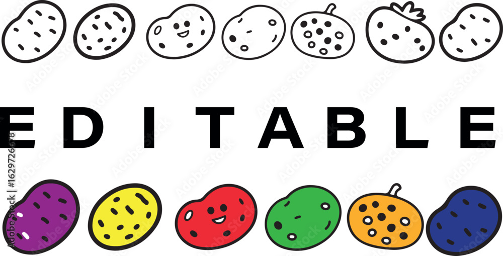 Obraz premium Whimsical doodle potatoes and beans in vibrant colors for fun food projects