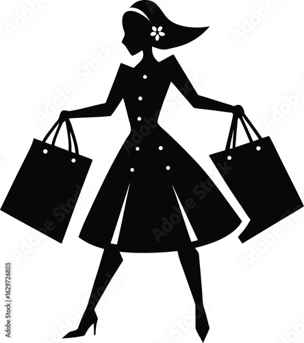 Woman with shopping bags silhouette isolated on transparent background