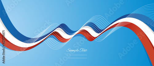 France wavy flag ribbon abstract blue white red vector illustration with ribbon blend line shapes on light blue background