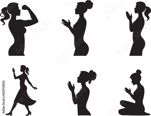 Women's diverse poses show strength, grace, and contemplation
