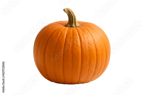 Fresh bright orange pumpkin with a golden stem isolated on transparent background, perfect for autumn, Halloween, and Thanksgiving designs or seasonal food promotions. Ideal for advertising, recipes