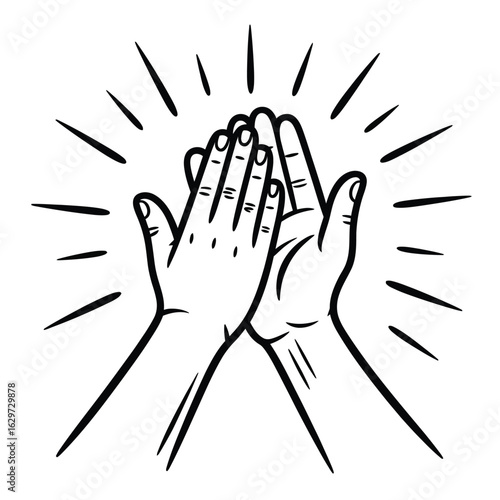 Two hands giving a high five with bursting rays