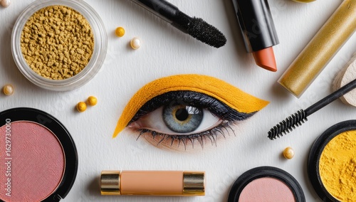 Eye makeup artistry with yellow accents
