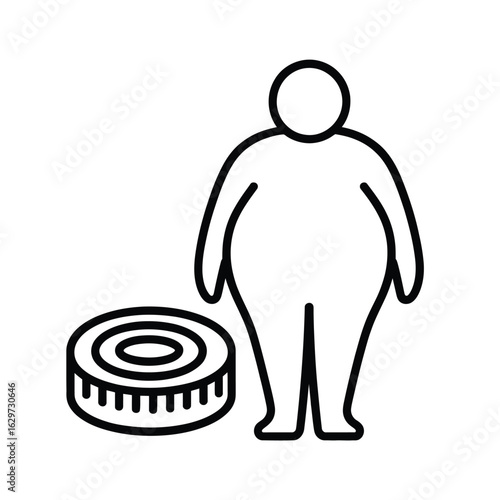 Obese person and weight scale icon representing health and body mass