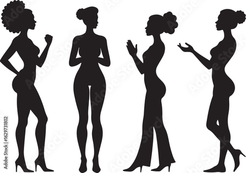 Diverse women silhouettes showcasing confident poses, style, and elegance.