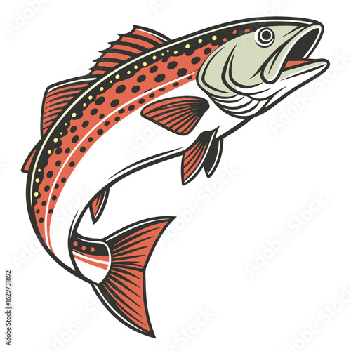Jumping salmon trout isolated on white background