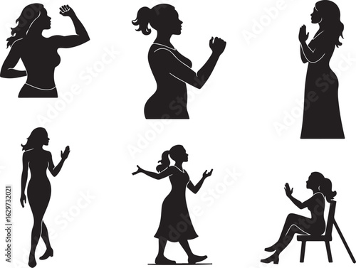 Diverse women pose confidently in dynamic, powerful stances