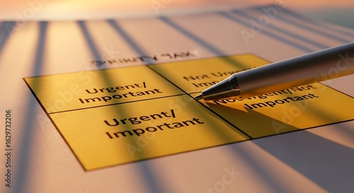Eisenhower matrix for prioritizing tasks with a pen on a document