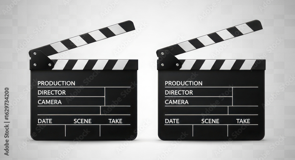Fototapeta premium Ai generated image of two film clapper boards isolated on transparent background