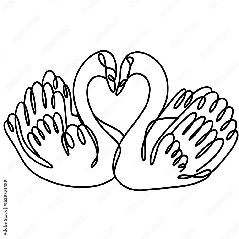 Obraz premium A pair of swans one line art drawing 