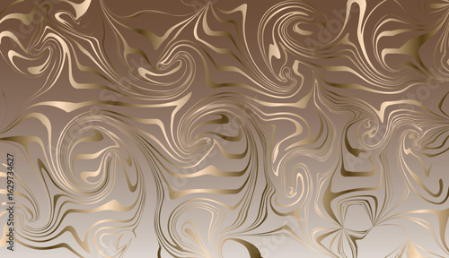 illustration of swirling crooked creeper wavy concentric rippled spinning shiny golden lines vector abstract background.